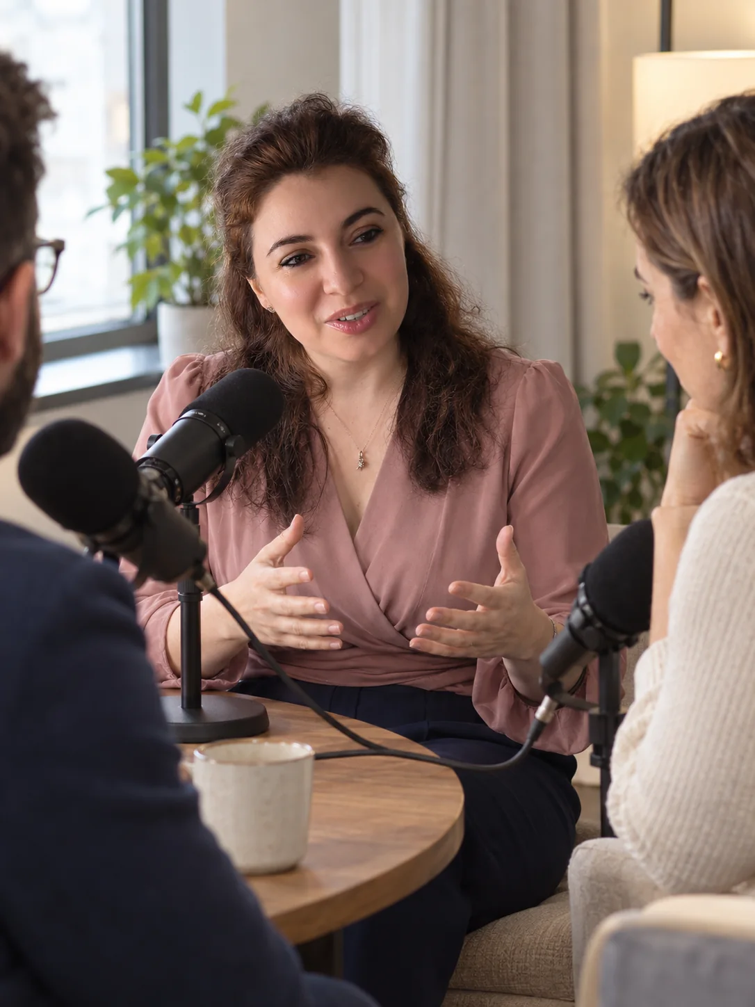 Stella Norsen in conversation with two podcast hosts